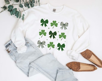 Sudadera con lazo y trébol del Día de San Patricio, Sudadera irlandesa de la suerte