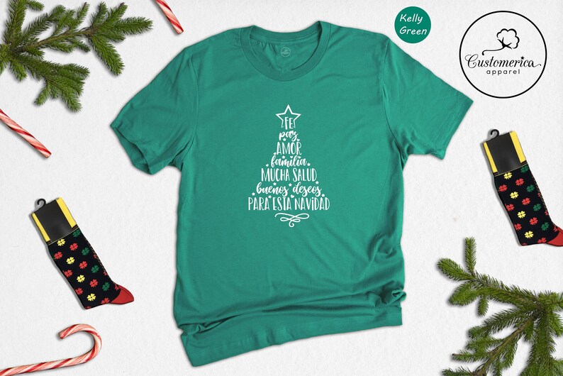 Feliz Navidad Shirt, Spanish Christmas Tree Tee, Family Holiday Gift Shirt image 3