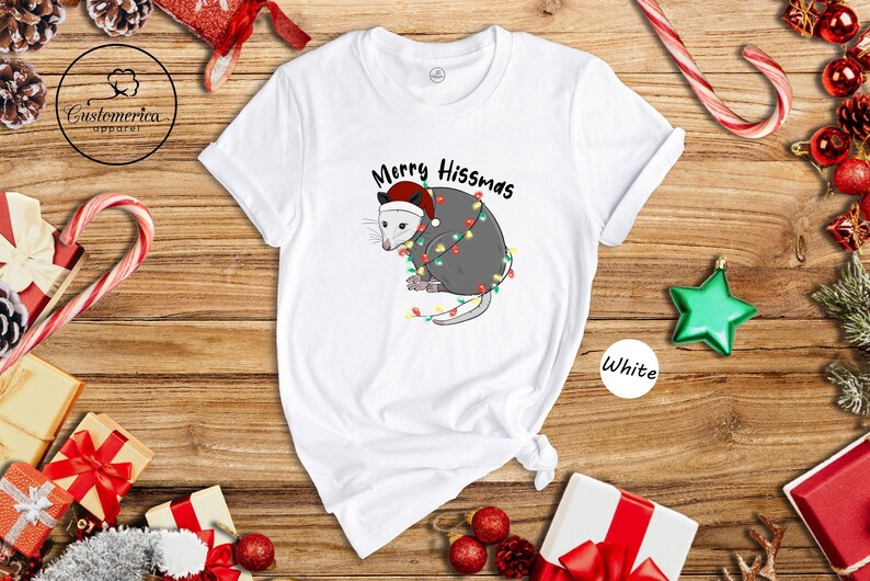 Merry Hissmas Opossum T-Shirt, Funny Christmas Animal Shirt image 6