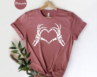 Skeleton Hands Heart Shirt, Spooky Valentine Halloween Tee, Creepy Cute Love Gift for Her
