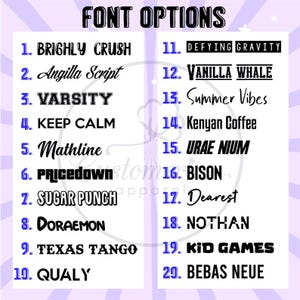a list of font options for different font styles