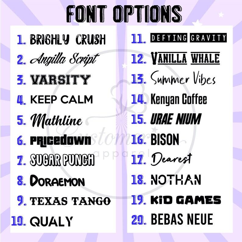 a list of font options for different font styles