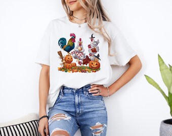 Chemise d'Halloween rétro avec poulet, t-shirt drôle d'automne western