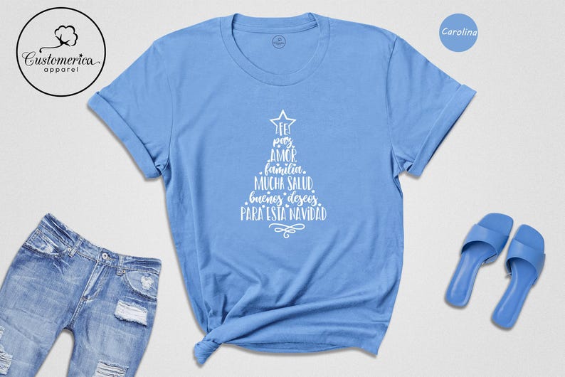 Feliz Navidad Shirt, Spanish Christmas Tree Tee, Family Holiday Gift Shirt image 4