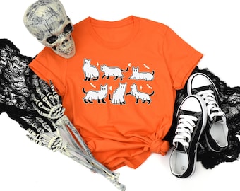 Cute Ghost Black Cats Halloween Shirt, Ghost Cat Halloween Shirt, Spooky Season Shirt, Cat Lover Gift, Halloween Gift Cats Owner