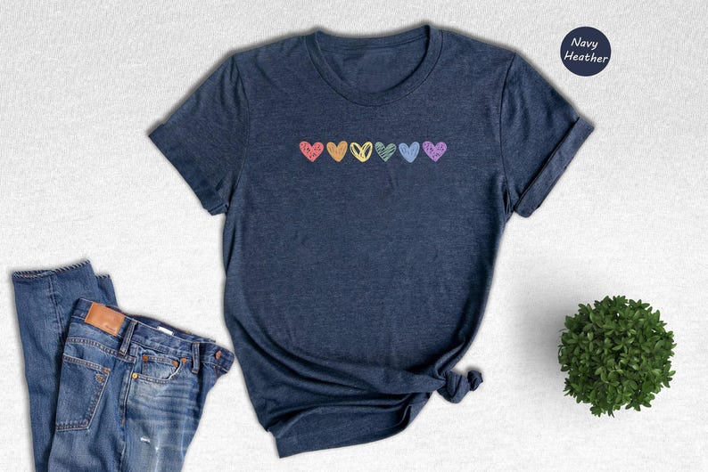 Rainbow Hearts Pride T-Shirt, LGBTQ Love Is Love Shirt image 1