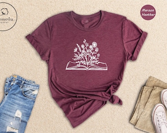 Wildflower Book Shirt, Floral Bookworm T-Shirt, Book Lover Gift, Reading Lover Tee, Bookish Flower Shirt