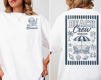 Camiseta personalizada Comfort Colors® Beach Crew con nombre personalizado para viajes a la playa en verano. Camiseta para despedida de soltera.