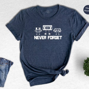 Retro Never Forget Shirt, Magnetic Media Silhouette, Floppy Disk Shirt, Handmade T-Shirt, Men's Novelty Tee, Funny Shirt Men