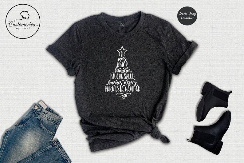 Feliz Navidad Shirt, Spanish Christmas Tree Tee, Family Holiday Gift Shirt image 7