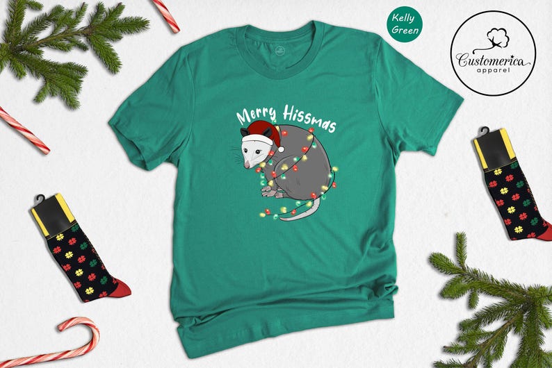 Merry Hissmas Opossum T-Shirt, Funny Christmas Animal Shirt image 4