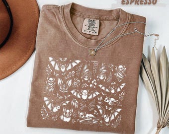 Comfort Colors®  Witchy Moth Mushroom Skull T-Shirt Dark Cottagecore Gothic Nature Tee Boho Halloween Shirt
