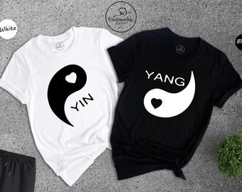 Yin Yang Matching Couple Shirts, His and Hers Heart Tees, Valentines Day Gift for Couples, Anniversary Honeymoon Matching Outfit