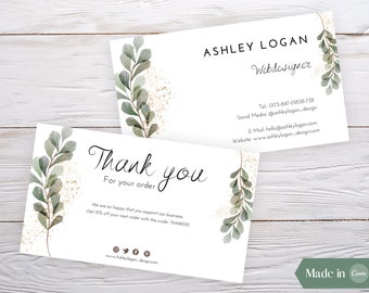 Eucalyptus business card template, Canva editable business card, watercolor business card