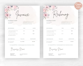 Bloemen factuursjabloon, bewerkbare bloemen factuursjabloon, Canva factuurformulier, Canva factuursjabloon aquarel, bloem factuursjabloon