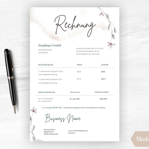 Rechnungsvorlage Canva Invoice Template Business Rechnung Etsy UK
