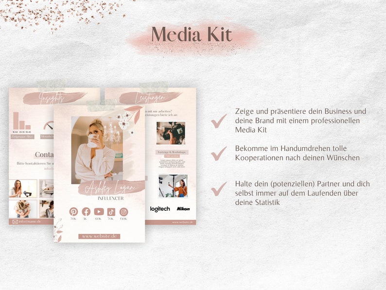 Media Kit Template rose, Canva Influencer Media Kit, Influencer Rate Sheet, Blog, Blogger Media Kit Template, TikTok, Pinterest image 2