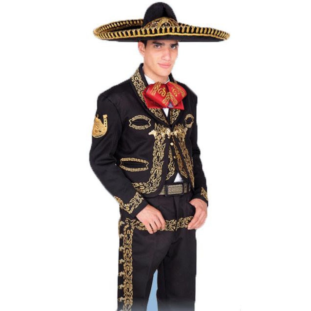 Authentic Charro Suit for Men Black and Gold Complete Traditional ...