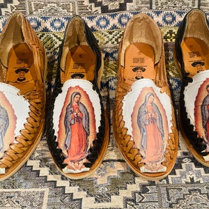 Women Handmade Mexican Huarache Closed Toe Virgin Mary Guadalupe