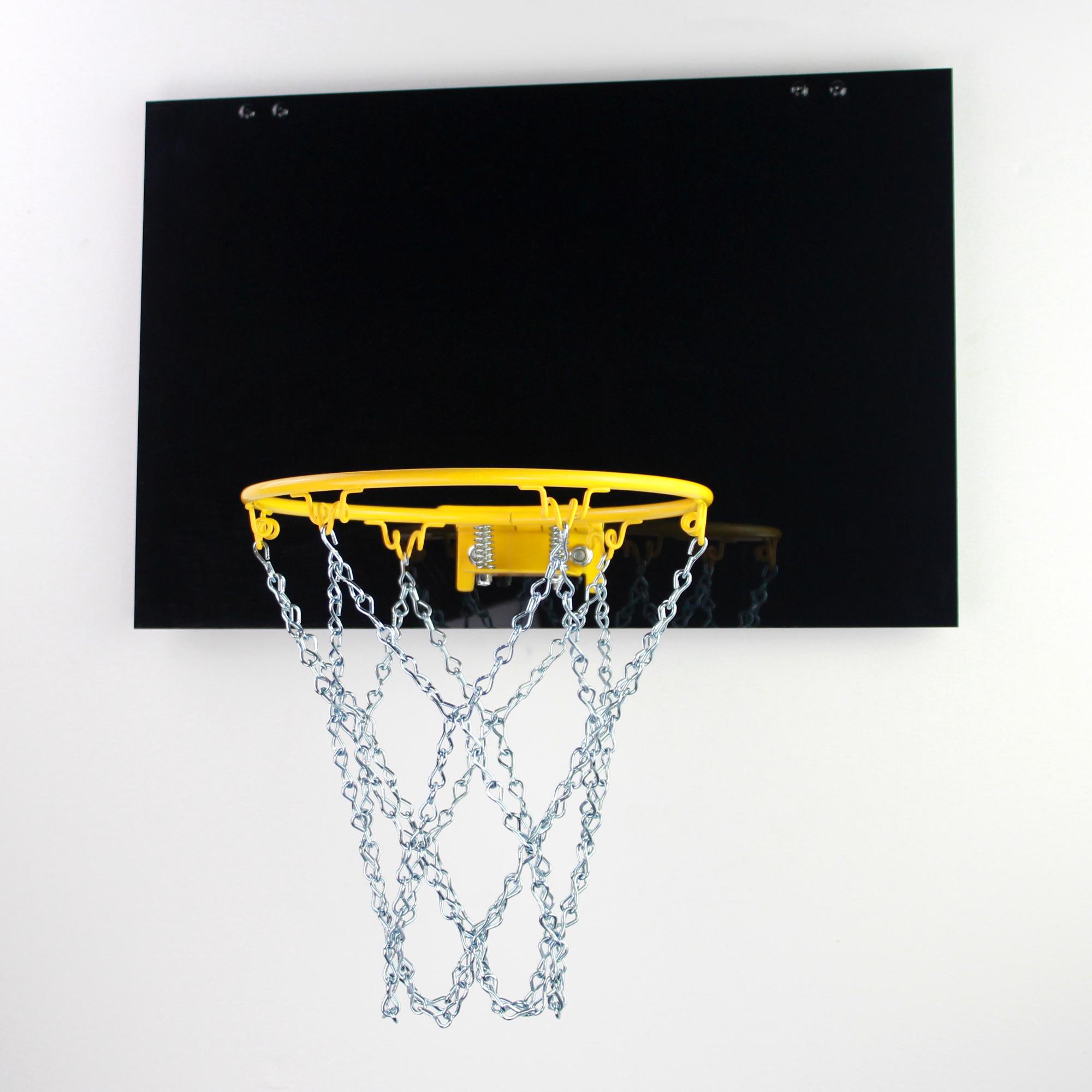 BLACK Mini Basketball Hoop W/yellow Rim & Silver Chain Net ...