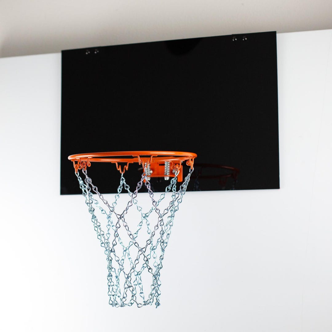 BLACK Mini Basketball Hoop W/orange Rim & Silver Chain Net Customizing ...