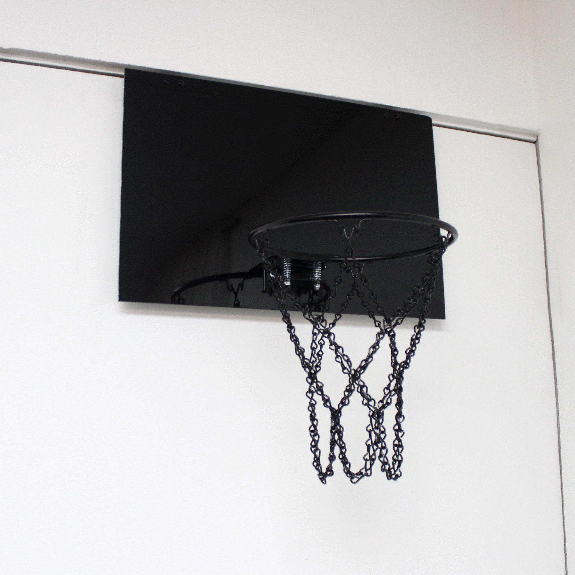 Black Mini Basketball Hoop Set 18x12 Black Backboard, Hoop, Chain