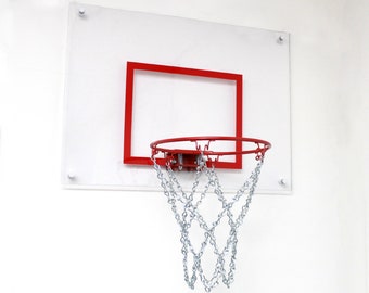21x16 Clear w/Red Hoop Mini Basketball Hoop | Wall Decor | Man Cave | Office Basketball Hoop | Customizing Available