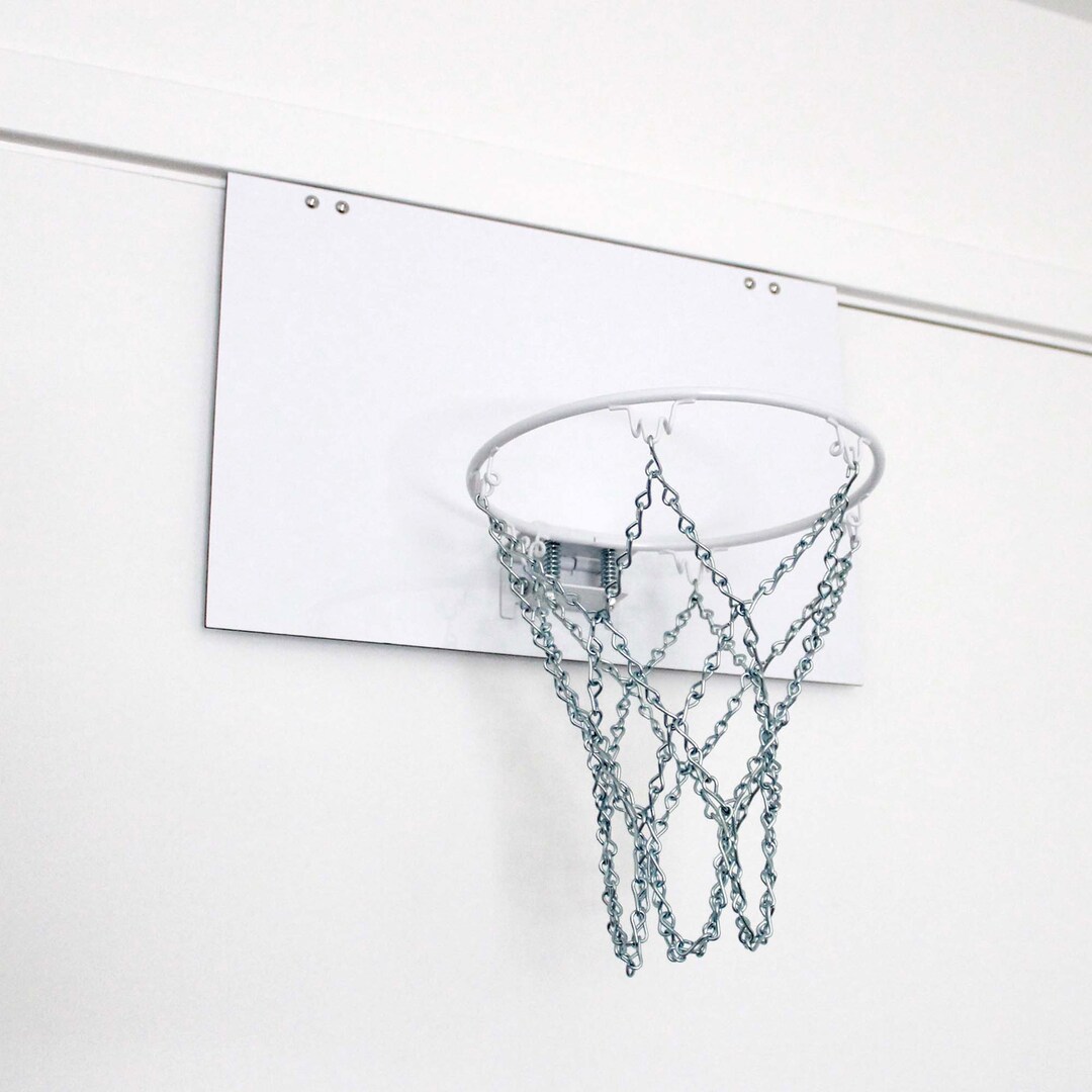 WHITE Mini Basketball Hoop Set White Backboard 6 Hook White Hoop Chain