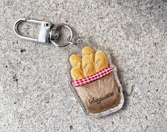 Paris Illustration Keychain: Baguette Charm, Acrylic AirPods Accessory