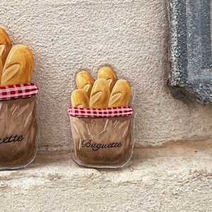 Paris Illustration Magnet, Refrigerator magnet, Baguette, Brioche, Home decoration items