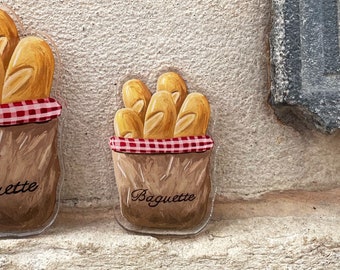 Paris Illustration Magnet, Refrigerator magnet, Baguette, Brioche, Home decoration items