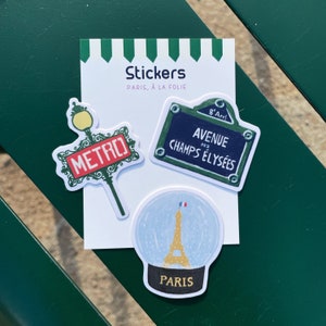 Autocollants en vinyle imperméables avec finition mate, autocollants Seal Pack de 3, autocollants Paris, autocollants amovibles, autocollants illustration Paris