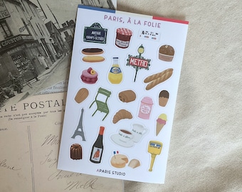 Paris Illustration Stickers: Eiffel Tower, Dessert, Travel Stickers