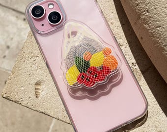 Paris Illustration Phone Grip Holder: Net Bag Design, MagSafe or Adhesive
