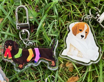 Dog Puppy Keychain: Acrylic Illustration Keyring