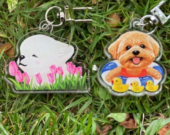 Dog Acrylic Keychain, Puppy Illustration