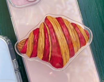 Raspberry Croissant Phone Grip Holder: Paris Illustration, Acrylic MagSafe