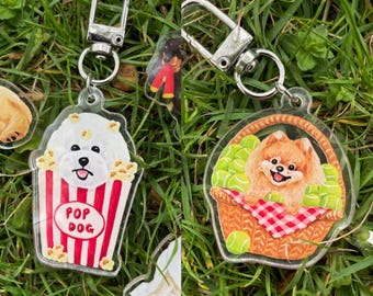 Illustration Acrylic Keychain, Popcorn Dog, Balls Dog
