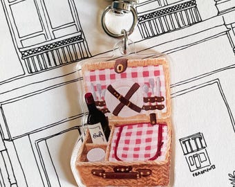 Paris Picnic Basket Keychain: Acrylic Illustration, AirPods Accessory