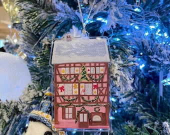 Paris Christmas Market Acrylic Ornament: Eiffel Tower Illustration