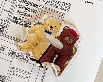 Paris Cafe Bear Magnet: Acrylic Teddy Bear Illustration