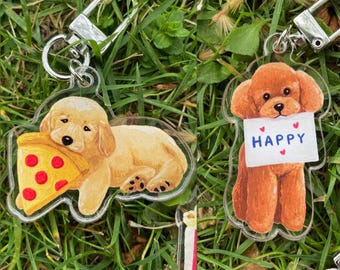 Acrylic Dog Keychain, Illustrated Puppy Charm