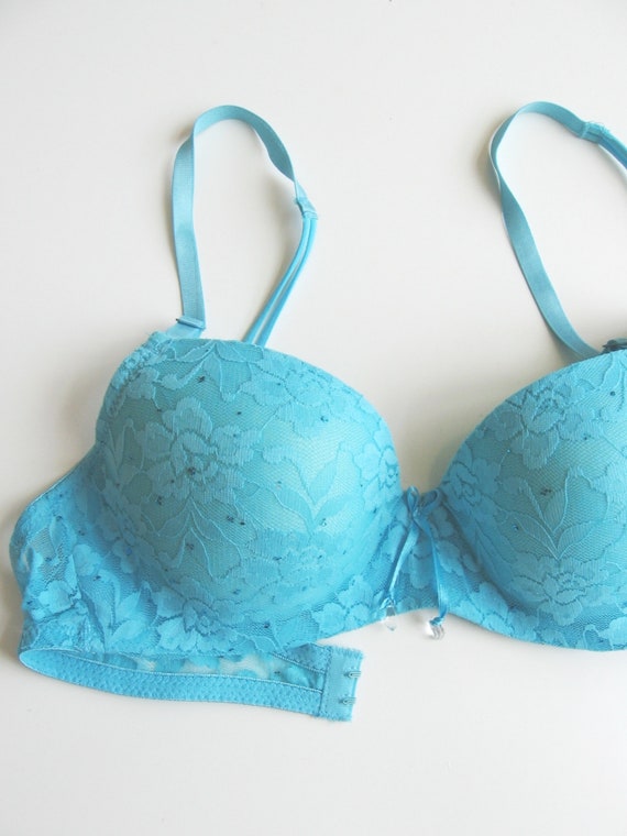 Hot Kiss NEW Blue Shimmer Confetti Lace Overlay Contour Cups UW Bra 36B 