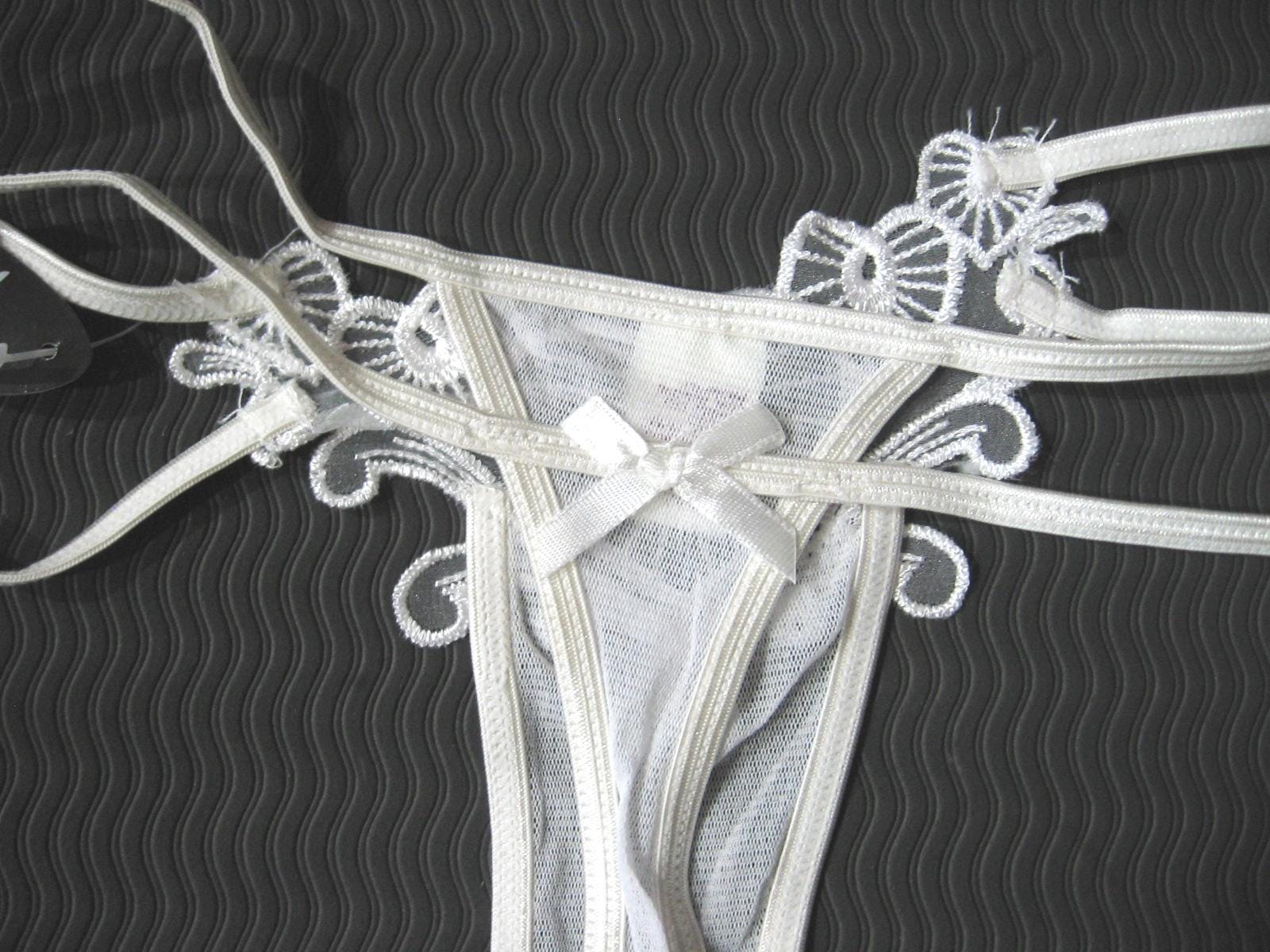 Native Intimates 3 String Native Intimates NEW Bridal White Embroidered Hearts Sheer Lace Mesh ...