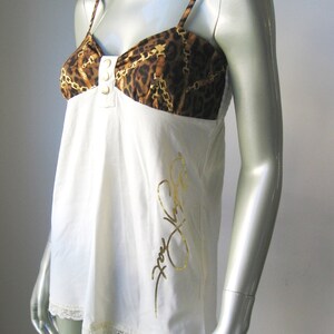 Baby Phat NIEUW Set van ivoorkleurig katoen en kant met dierenprint en kanten randje M afbeelding 3