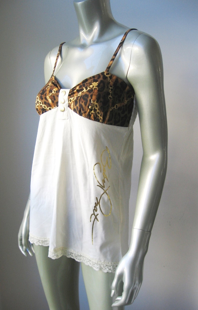 Baby Phat NIEUW Set van ivoorkleurig katoen en kant met dierenprint en kanten randje M afbeelding 3