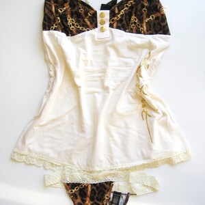Baby Phat NIEUW Set van ivoorkleurig katoen en kant met dierenprint en kanten randje M afbeelding 5
