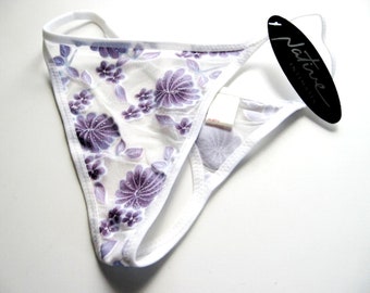 Native Intimates NEW Women's PurpleWhite Shimmering Flowers Sheer Mesh Thong Small