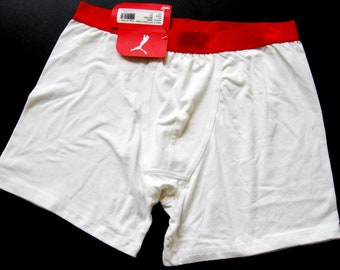 Puma NEW Men's White Daily Cotton Lycra Red Logo Sport Waistband Boxer Trunk XL Medium