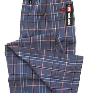 May include: Blue and red plaid pyjama trousers with a black drawstring and an "ecko unltd." tag.